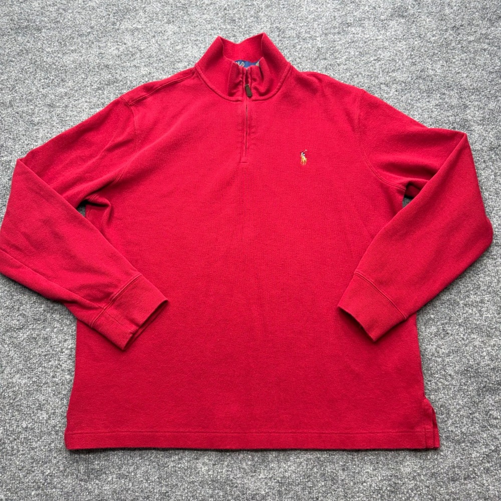 Polo Ralph Lauren Mens Red Estate Rib Quarter Zip Pullover Sweater Size M